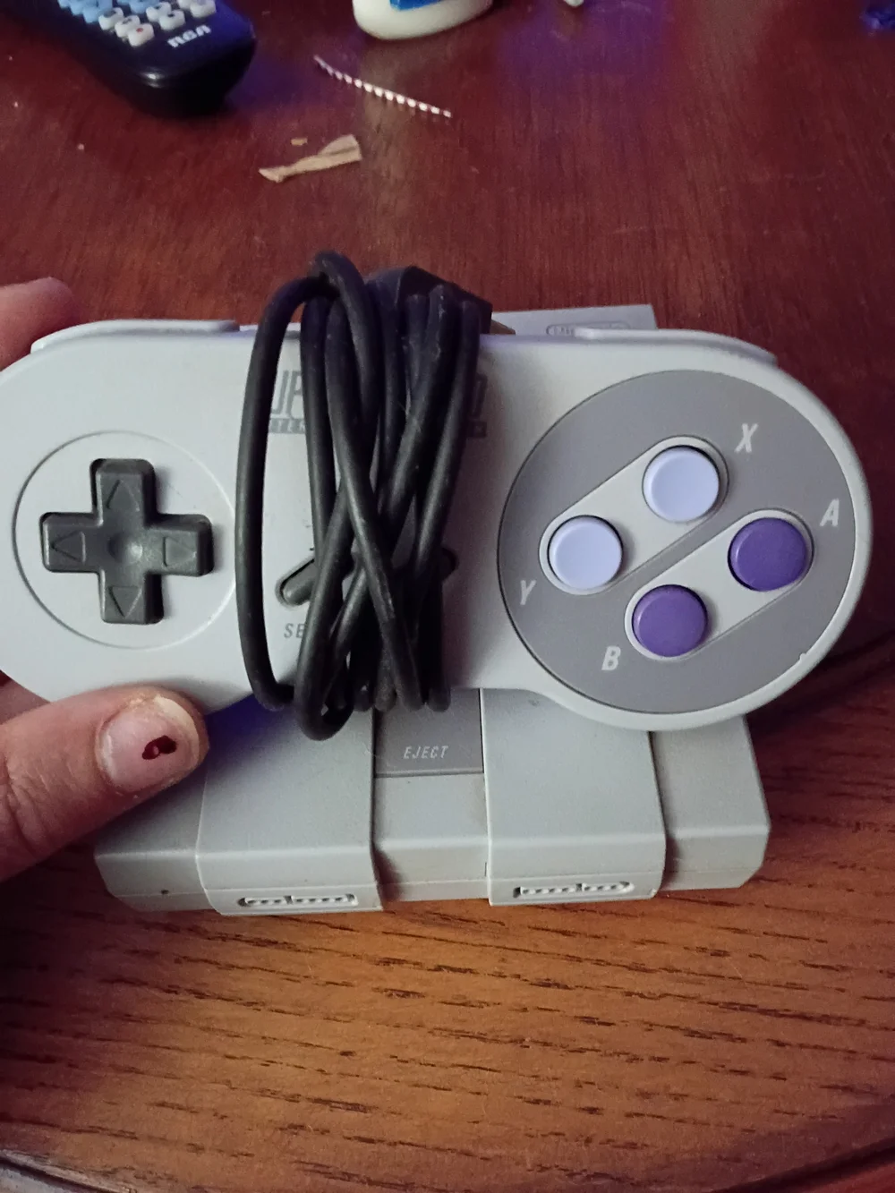 Mini Nintendo Snes Classic Gray & Purple Controller and Console Design